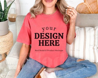 Comfort Colors 1717 Watermelon T-Shirt Mockup, Real Model (Digital Download)