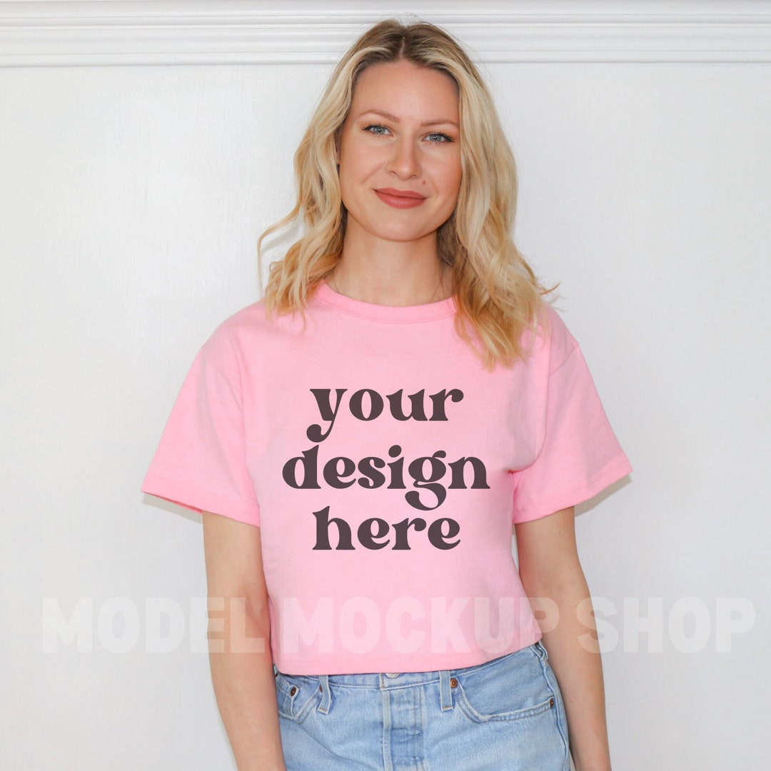 Champion Cropped Tee Pink Mockup Champion T453W Crop Top Mockup ...