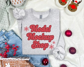 Gildan 18000 Christmas Flat Lay Mockup, 18000 Ash Grey Flat Lay Sweatshirt Mockup, Folded Gildan Flatlay Mockup, Christmas Grey Sweater Mock