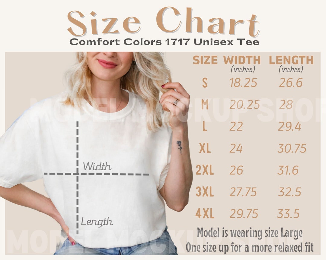 Comfort Colors C1717 Shirt Size Chart Unisex Tshirt Size Chart Model ...