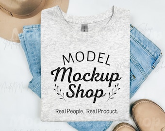 Gildan 5000 Ash Grey Mockup Grey t-shirt Mockup, Oversized Tee Shirt, Flatlay Mockup, Simple Styled Trendy Flat Lay, Aesthetic Shirt Mock