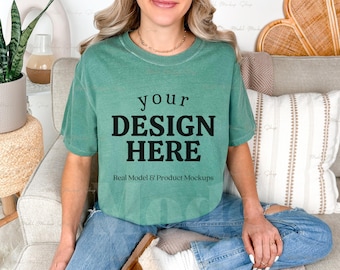 Comfort Colors 1717 Light Green T-shirt Mockup, Boho Style (Digital Download)