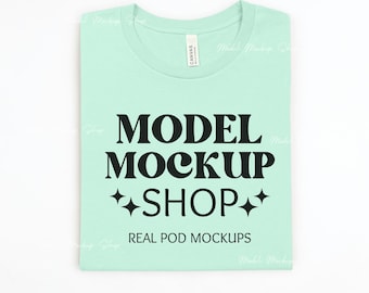Bella Canvas 3001 Mint Flat Lay Mockup, BC3001 Flat Lay Mock up, Simple White Background Flat lay Shirt, Folded Bella Canvas Shirt Mockup