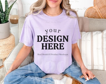 Comfort Colors 1717 Orchid T-shirt Mockup, Real Model Mock (Digital Download)