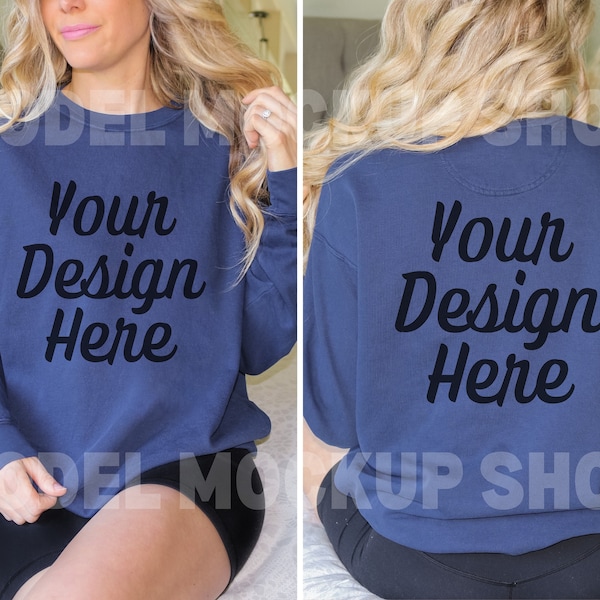 Comfort Colors True Navy 1566 Mockup, Comfort Colors Sweatshirt Mockup, True Navy Mockup, 1566 Mockup Front Back Mockup Both Sides Mockup