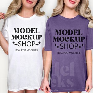 Comfort Colors C1717 White & Grape Tshirt Mockup, CC1717 Double Shirt Mockup, Real Human Models, Friends Couple Mockup, Bach T-Shirt Mockup