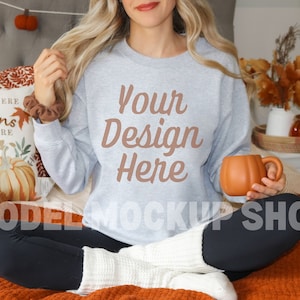 Gildan 18000 Mockup | G180 Sport Grey Oversized Sweater | Model Mockup | Gildan Sweatshirt Mock Ups | Crewneck Mockup Fall | Halloween Fall