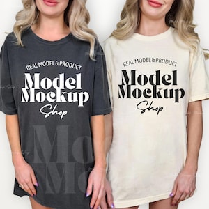 Comfort Colors 1717 Pepper & Ivory Shirt Mockup, CC1717 Double Shirt Mockup, Real Model Mock, Friends Couple Mockup, Bachelorette Mockup