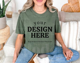 Moss Comfort Colors 1717 T-shirt Mockup, Boho Style (Digital Download)