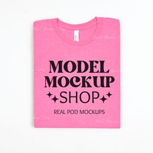 Bella Canvas 3001 Heather Charity Pink Flat Lay Mockup, BC3001 Pink Flat Lay Mock up, Simple Flat lay Shirt, Folded Bella Canvas Shirt