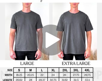 Comfort Colors 1717 Mens Video Size Chart, CC1717 Male Video Mockup, Mens T-shirt Video Size Guide, Mens T Shirt Sizing Guide Mockup