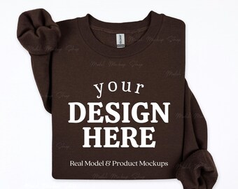 Gildan 18000 Dark Chocolate Flat Lay Mockup, 18000 Flat Lay Sweatshirt Mockup, Gildan Brown Crewneck Mock, Simple Flatlay Gildan 180 Mockup