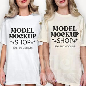 Comfort Colors 1717 WHITE & IVORY Shirt Mockup, CC1717 Double Shirt Mockup, Real Model Mock, Couple Friends Mockup, Bachelorette Mockup