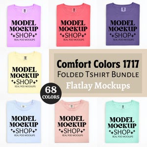 Comfort Colors 1717 Tshirt Flat Lay Mockup Bundle, CC1717 Folded T-Shirt Flatlay Bundle, Minimal POD Simple White Background 1717 Flat Lay
