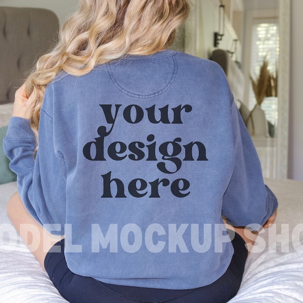 Comfort Colors Denim 1566 Mock Up Back, Comfort Colors Sweatshirt Mockup, Denim Mockup, 1566 Mockup Denim Crewneck Sweatshirt Mock-up Back