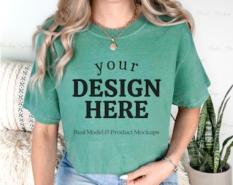 Light Green Comfort Colors 1717 Mockup, Light Green T-shirt Mockup, POD Green Comfort Colors 1717, Real Model Mockup, Digital Download