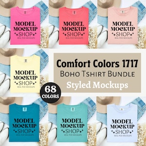 Comfort Colors C1717 Tshirt Mockup Bundle | Folded Tshirt | Flat Lay Mockup Bundle | 1717 Mock Ups | Comfort Color Shirt Mock | Trendy Boho