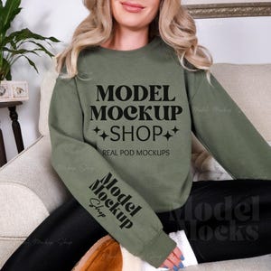 Gildan 18000 Military Green Sleeve Mockup, 18000 Sweatshirt Mockup Sleeve, Front Gildan G180 Mockup, Gildan 180 Arm Sleeve Mockup