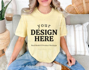 Comfort Colors 1717 Banana T-shirt Mockup, Boho Style (Digital Download)