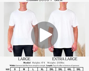 Gildan 5000 Video Size Chart, Mens G5000 Oversized Video Size Chart, Mens Gildan Sizing Guide, Real Person Model, Video Size Guide Mockup