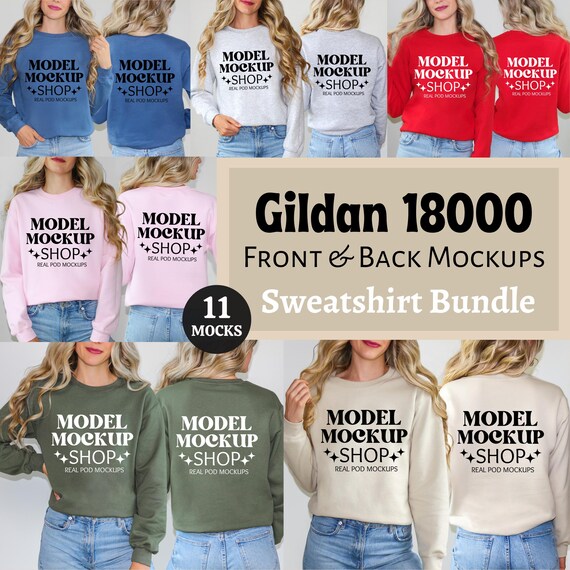 Gildan 18000 Mock up Bundle Womens Front Back Mockup Bundle Gildan Sweatshirt Mockup Crewneck Bundle Mega Mockup Bundle, Back Mock up Bundle
