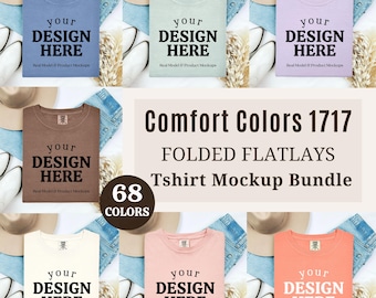 Comfort Colors C1717 Tshirt Mockup Bundle | Folded Tshirt | Flat Lay Mockup Bundle | 1717 Mock Ups | Comfort Color Shirt Mock | Trendy Boho