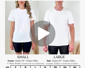 Comfort Colors 1717 Video Size Chart, Male Female Comfort Colors 1717 Video Mockup, Video Size Guide Comfort Colors POD T-Shirt Sizing Guide