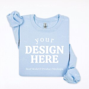 Gildan 18000 Light Blue Mockup, 18000 Light Blue Flat Lay Sweatshirt Mockup, Folded Gildan Flatlay Mockup, Simple Gildan 18000 Mockup