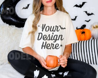 Comfort Colors C1717 Ivory T-Shirt Mockup, Halloween Mockup (JPEG Image)