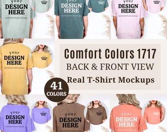 Comfort Colors 1717 Vorderseite Rückseite Mockup Bundle, 1717 Shirt Bundle, echtes Modell Mock, einfache minimale Dual-Split-Ansicht, Druck auf Rückseite Tshirt Mock