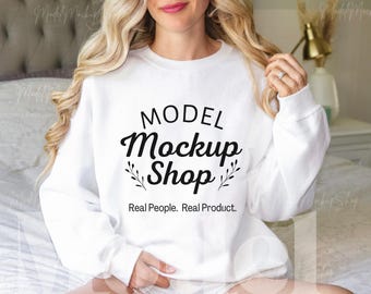 Gildan 18000 Mockups, Gildan White Sweatshirt Mockup, Gildan 18000 Mockups White, Gildan White, 18000 White Crewneck | Simple Mockup