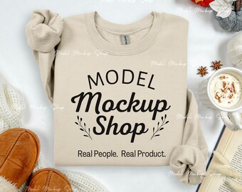 Gildan 18000 Fall Mockup, 18000 Sand Flat Lay Sweatshirt Mockup, Gildan Sand G180 Mock, Folded Flatlay Sweatshirt Mockup, Fall Sweatshirt