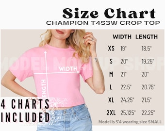 Champion T453W Size Chart Bundle - Champion Cropped Tee Size Chart - Crop Top Size Chart Champion - Champion Cropped Mockup T453 Size Chart