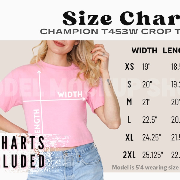 Champion T453W Size Chart Bundle - Champion Cropped Tee Size Chart - Crop Top Size Chart Champion - Champion Cropped Mockup T453 Size Chart