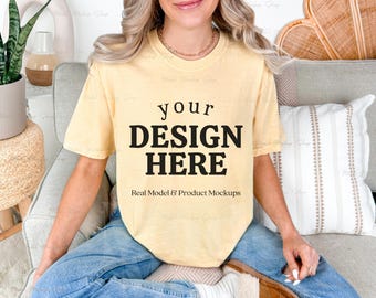 Comfort Colors 1717 Butter T-Shirt Mockup, Real Model Mock (Digital Download)
