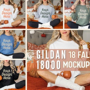 Gildan 18000 Mockup Bundle | G180 Oversized Sweater | Model Mockup | Gildan Sweatshirt Mock Ups | Crewneck Mockup Fall Bundle Halloween Fall