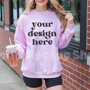Gildan 18000 Light Pink mockup, Sweatshirt mockup, Model mockups sweatshirt, sweatshirt mock up, pink mock up photos mockups Summer Outdoors