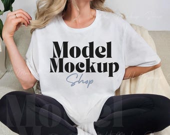 Bella + Canvas 3001 White T-Shirt Mockup - Model Mockup (JPEG Download)