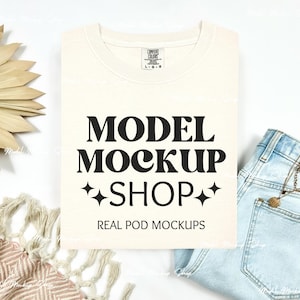 Comfort Colors 1717 Ivory Flat Lay Mockup, Comfort Colors Flat Lay Mock up, CC1717 Ivory Tshirt Mock, Short Sleeve Folded Boho Shirt Mockup