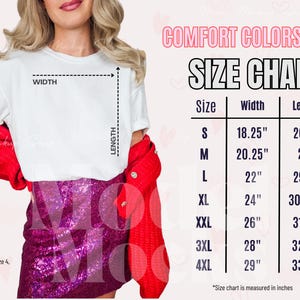 Comfort Colors 1717 Valentines Tshirt Size Chart, 1717 Size Chart Mockup, T-Shirt Sizing Guide for Valentines Day Shirts, Size Guide