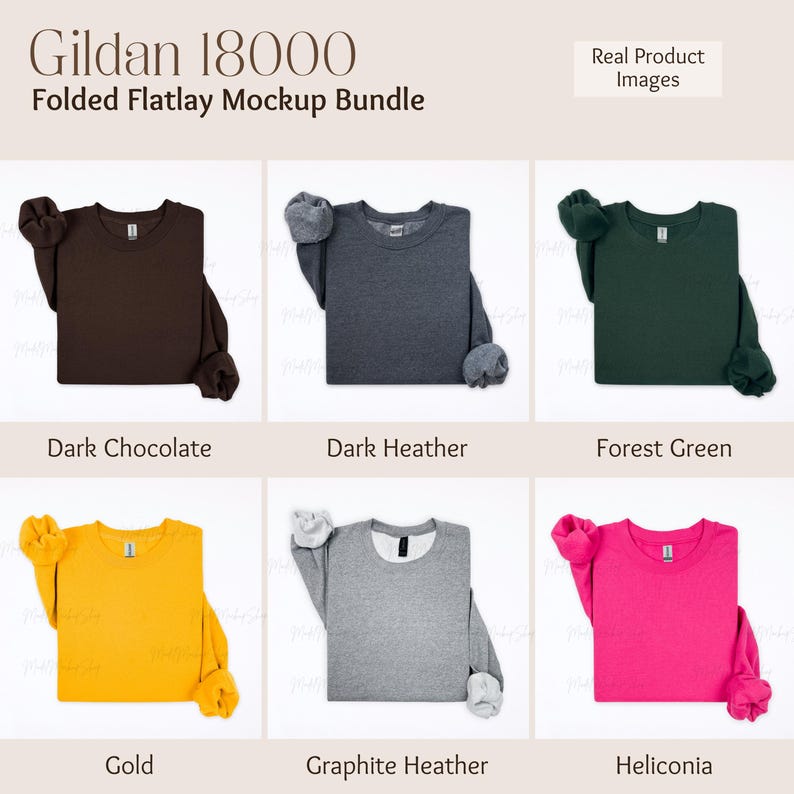 Gildan 18000 Mockup Bundle, gefaltetes Flat Lay Mockup Bundle, G180 gefaltetes Sweatshirt Mockup Bundle, Flatlay Crewneck Pullover Bundle Mockup Bild 5