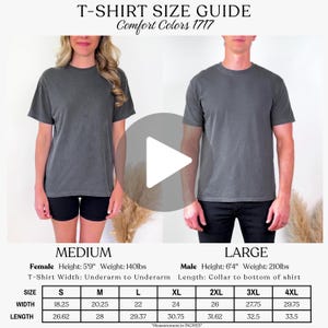 Comfort Colors 1717 Video Größentabelle, Männlich Weiblich Comfort Colors 1717 Video Mockup, Video Size Guide Komfortfarben POD T-Shirt Sizing Guide