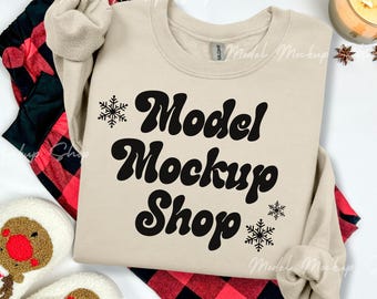 Gildan 18000 Christmas Flat Lay Mockup, Gildan 18000 Sand Sweatshirt Mockup, Folded Flatlay Crewneck Mockup, Christmas Flat Lay Folded Mock