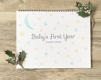 Baby First Year Calendar, Baby Milestone Calendar, Newborn Keepsake Book, New Baby Memory Book, Gender Neutral Baby Shower Gift, Baby Gift