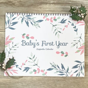 Baby First Year Calendar, Baby Milestone Calendar, Newborn Keepsake Book, New Baby Memory Book, Keepsake Gift for Baby Girl, Baby Shower