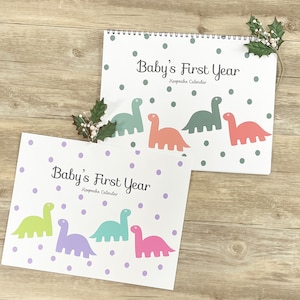 Baby First Year Calendar, Baby Milestone Calendar, Newborn Keepsake Book, New Baby Memory Book, Dinosaur Baby Book, Gender Neutral Baby Gift