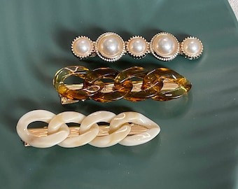 Faux Pearl & Chain Hair Clip Set, Minimalist Barrette