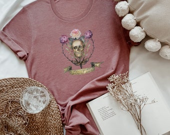 Camiseta de amor eterno, camiseta de rosas de caveira, camiseta gráfica de rosas de caveira, camisa de amor eterno, arte de rosas de caveira, camiseta de rosas de caveira, camiseta feminina