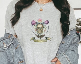 Camiseta de amor eterno, camiseta de rosas de caveira, camiseta gráfica de rosas de caveira, camisa de amor eterno, arte de rosas de caveira, camiseta de rosas de caveira, camiseta feminina