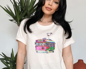 Bus Tee, Bus Tee, Bus Graphic Tee, Bus Shirt, Bus Art, Bus Tshirt, Women's Tshirt, Bus Artsy Design, Retro Bus Tshirt, Color Bus Tshirt